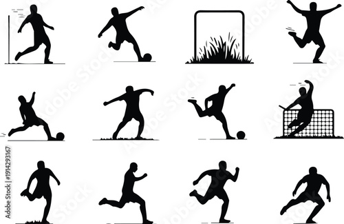 Male Athlete Kicking Soccer Ball Icon Vector Soccer Player Action Icon Sports Silhouette