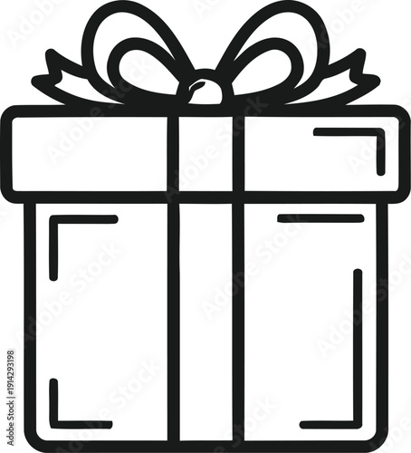 A simple line drawing of a wrapped gift box with a bow