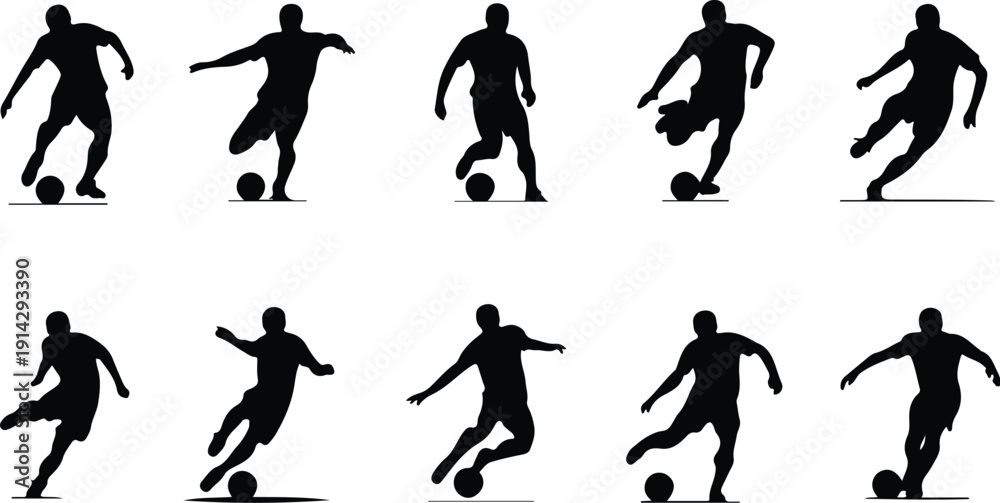 Obraz premium Male Athlete Kicking Soccer Ball Icon Vector Soccer Player Action Icon Sports Silhouette