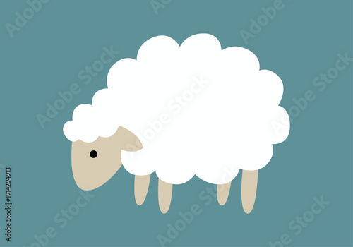 Oveja blanca de lana aislada sobre un fondo azul sólido