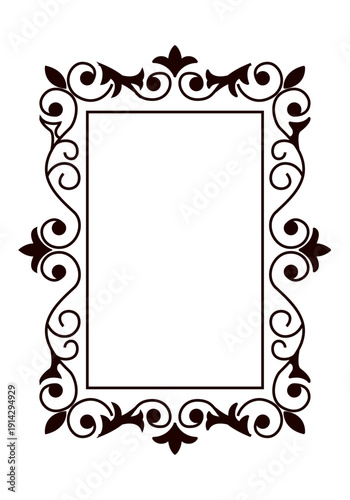 Marco rectangular de estilo vintage con ornamentos de remolinos florales y filigrana sobre fondo blanco