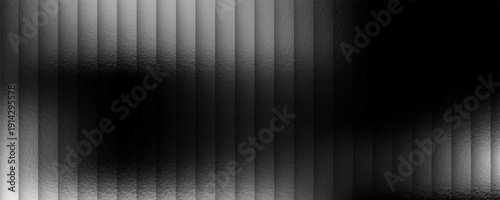 Reeded glass with black and white gradient. Ribbed glass background with refraction effect. Abstract vector background
