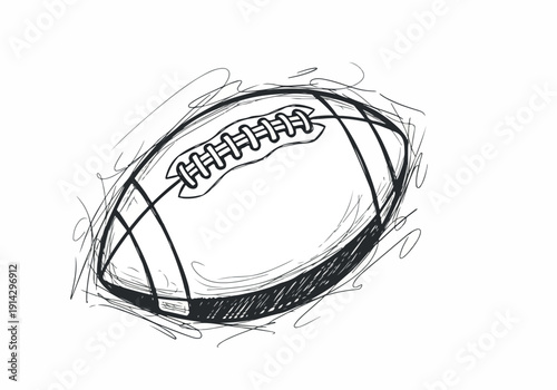 American football concept sketch a classic oval-shaped ball with laces, hand-drawn in a simple, minimalist style, representing sports and competition