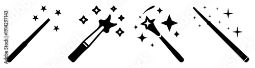 Magic wand with sparkles and stars isolated on white background for fantasy and celebration concepts