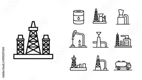 Oil Industry Line Icon Set Energy and Petroleum Editable Stroke