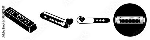 Set of three modern fitness trackers and smartwatch with digital health icons isolated on white background