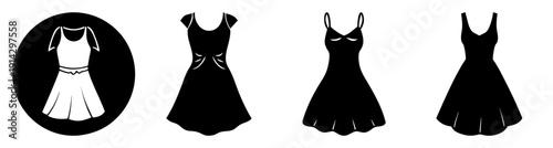 Black sleeveless backless evening dress collection vector set minimal elegant fashion design silhouettes