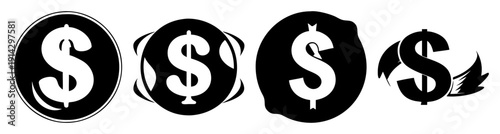 Flying dollar signs money growth finance success concept isolated on black background vector illustration