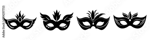 Elegant black and gold carnival masquerade masks set isolated on white background luxury party decoration