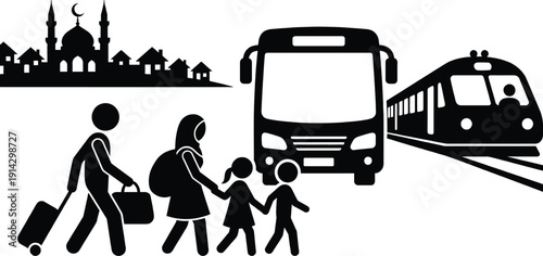 Eid ul-Fitr homecoming mudik journey vector illustration