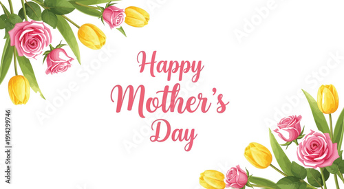 Vector happy mother's day greeting card with flowers isolated on transparent background