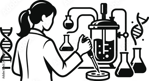 Scientist women in biotechnology laboratory vector