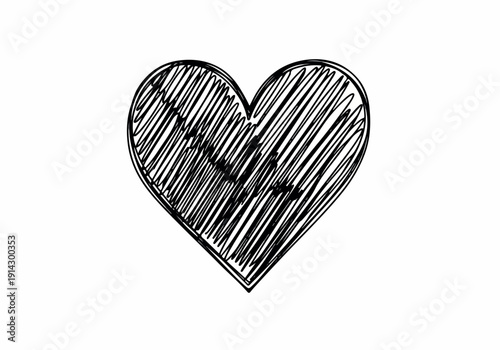 A hand-drawn black heart shape illustration on a white background, symbolizing love, emotion, and affection in a simple, abstract graphic style