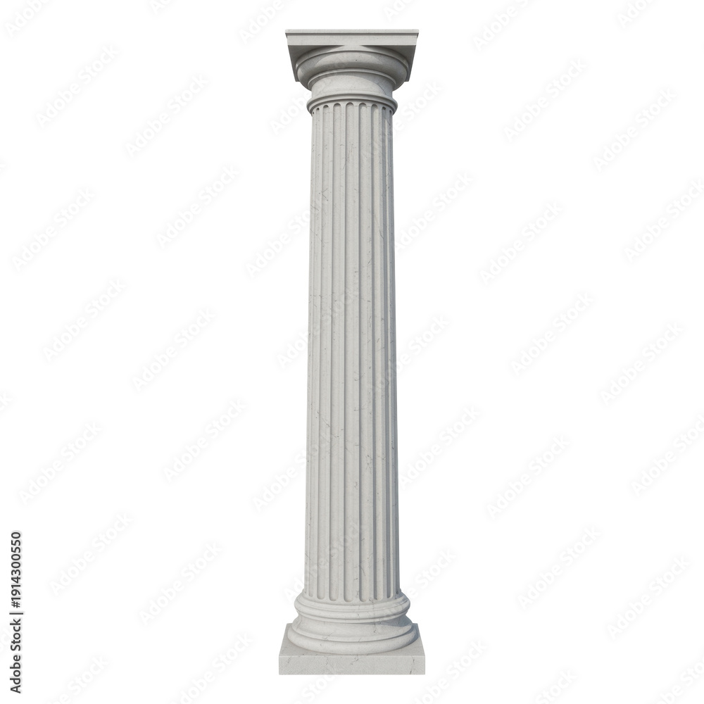 Fototapeta premium White marble column with fluted shaft and square base isolated on a transparent background