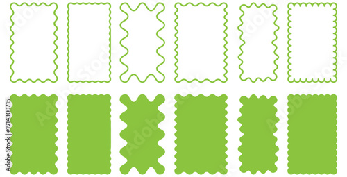 Collection of assorted bright green decorative wavy border shapes and solid background elements perfect for crafting labels invitations or scrapbooking designs