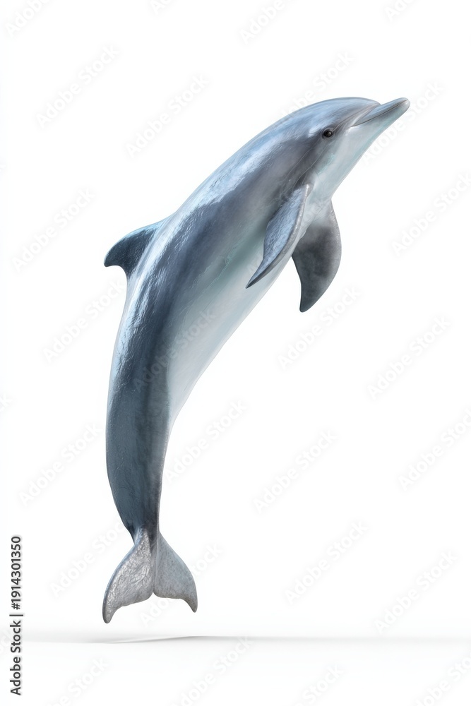 Obraz premium Graceful dolphin leaping against white background in mid-air pose
