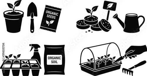 Seedling starter kit for organic gardening vector