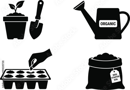Seedling starter kit for organic gardening vector