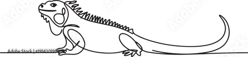 One single line drawing of exotic iguana for company logo identity. Cute reptilian animal mascot concept for pet lover society. one line Icon drawing