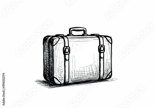 Vintage suitcase illustration, a classic travel bag with a hand-drawn sketch style, perfect for travel-themed designs and retro aesthetics
