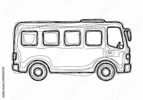 Hand-drawn sketch of a bus, showcasing a simple, line-art illustration of a passenger vehicle perfect for travel or transportation themes