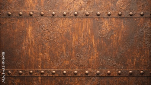 Rustic metal panel with riveted edges and aged texture for a vintage aesthetic