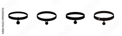 Four variations of black rubber o-rings shown in a row Vector, illustration