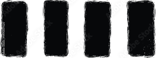 A digital artwork featuring four black vertical brushstrokes on a white background