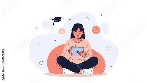 Young Woman Learning Online with Tablet, Digital Education Concept