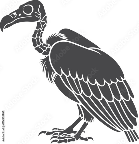 Vulture Skeleton Silhouette Perched Ground Pose Isolated Vector Illustration