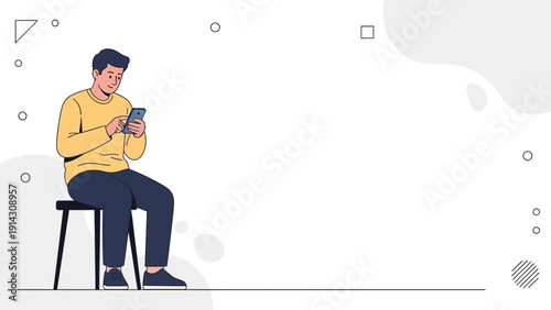 Man Sitting on Chair Using Smartphone, Digital Communication, Modern Lifestyle