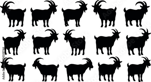Collection of black goat silhouettes on white background