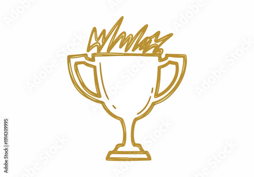 Golden trophy icon with flames representing victory, achievement, and championship