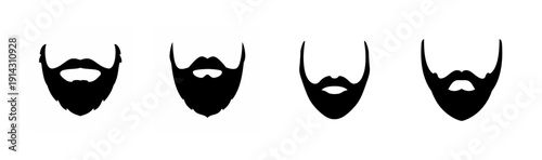 Four styles of men's mustaches illustrated in black and white Vector, illustration