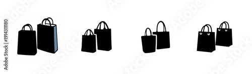 A series of shopping bags in different sizes and colors on display Vector, illustration