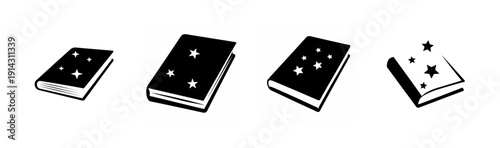 A collection of four black notebooks with different cover designs Vector, illustration