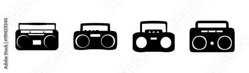 Four types of portable audio cassette players in black color Vector, illustration