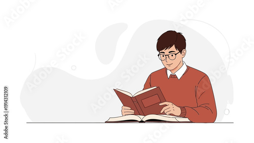 Young Man Reading Book, Education, Knowledge, Study, Concentration