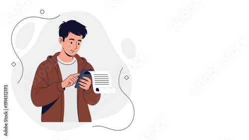 Man Using Smartphone to Scan Receipt for Online Shopping or Expense Tracking