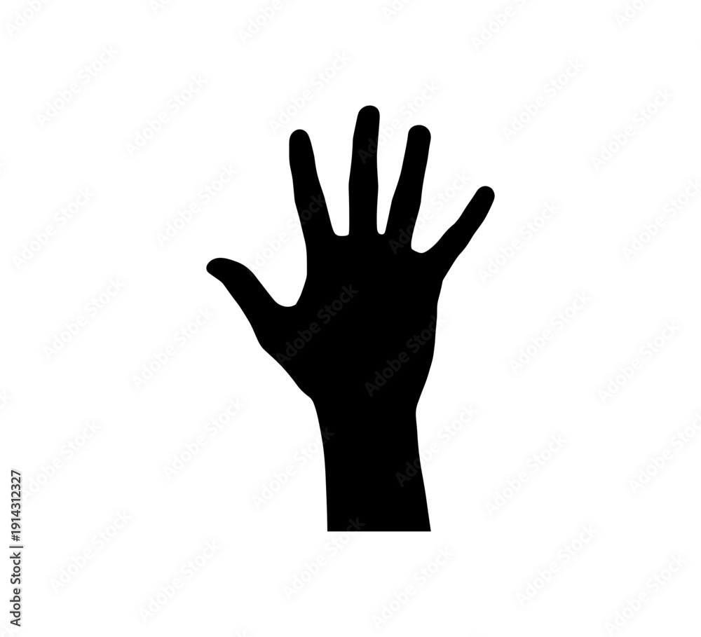 Fototapeta premium Creepy silhouette of a zombie hand reaching upward on white background