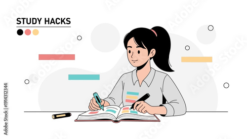 Young Woman Studying, Taking Notes, Learning, Education Concept