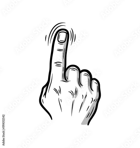 Hand pointing gesture with finger touching icon in vintage style