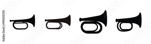 Four different trumpet mutes arranged in a horizontal line Vector, illustration