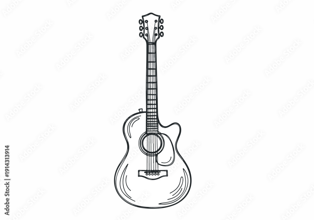 Fototapeta premium Acoustic guitar illustration with a clean white background showcasing its classic design, perfect for music and creative projects