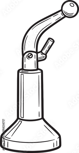 Black and white line of a mechanical jack with a spherical knob also transparent background lifting device