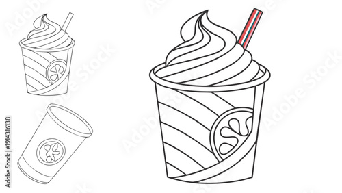 Delicious frozen yogurt with straw in a cup