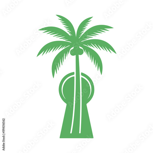 Tropical Palm Tree Vector Illustration, Summer Beach Palm Silhouette, Exotic Island Coconut Tree Clipart, Nature Vacation Logo Design, Minimal Palm Tree Icon Isolated on White Background