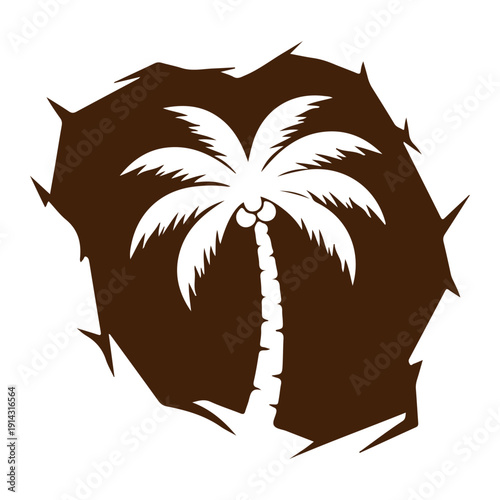 Tropical Palm Tree Vector Illustration, Summer Beach Palm Silhouette, Exotic Island Coconut Tree Clipart, Nature Vacation Logo Design, Minimal Palm Tree Icon Isolated on White Background