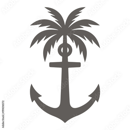 Tropical Palm Tree Vector Illustration, Summer Beach Palm Silhouette, Exotic Island Coconut Tree Clipart, Nature Vacation Logo Design, Minimal Palm Tree Icon Isolated on White Background