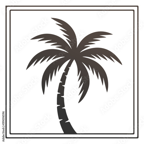 Tropical Palm Tree Vector Illustration, Summer Beach Palm Silhouette, Exotic Island Coconut Tree Clipart, Nature Vacation Logo Design, Minimal Palm Tree Icon Isolated on White Background